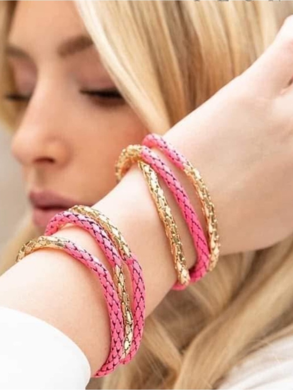 Hot Pink & Gold Tone Lily Claire Braided Bracelets (Set of 3)